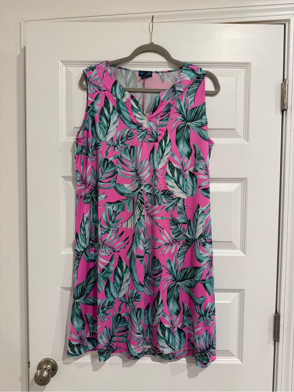 Caribbean Joe Sleeveless Pink Tropical Leaf Print Dress